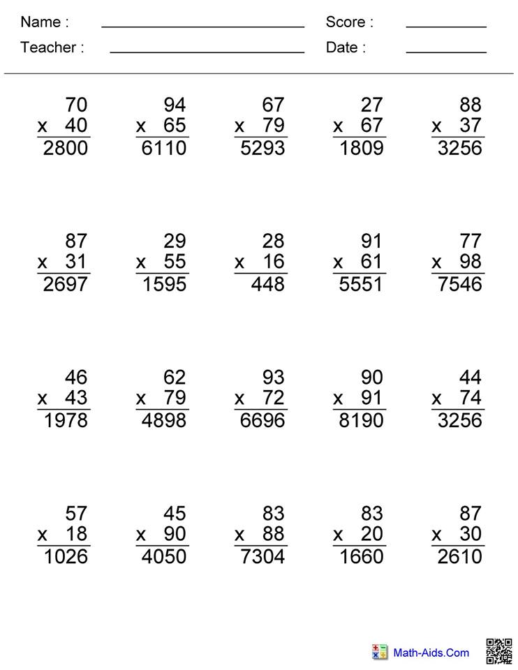 double digit multiplication worksheet 2 answers hoeden