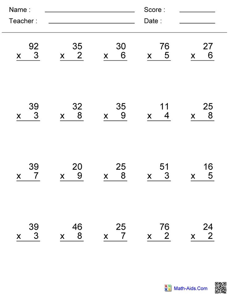 Double Digit Multiplication Worksheets No Carrying