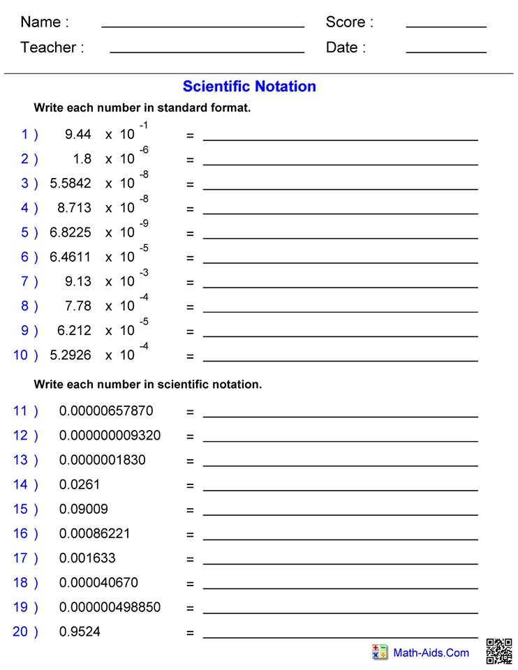 Find A Match Math Scientific Notation Worksheet
